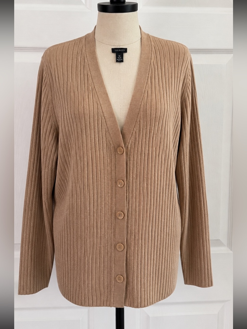 Talbots Beige Ribbed Button-Front Cardigan